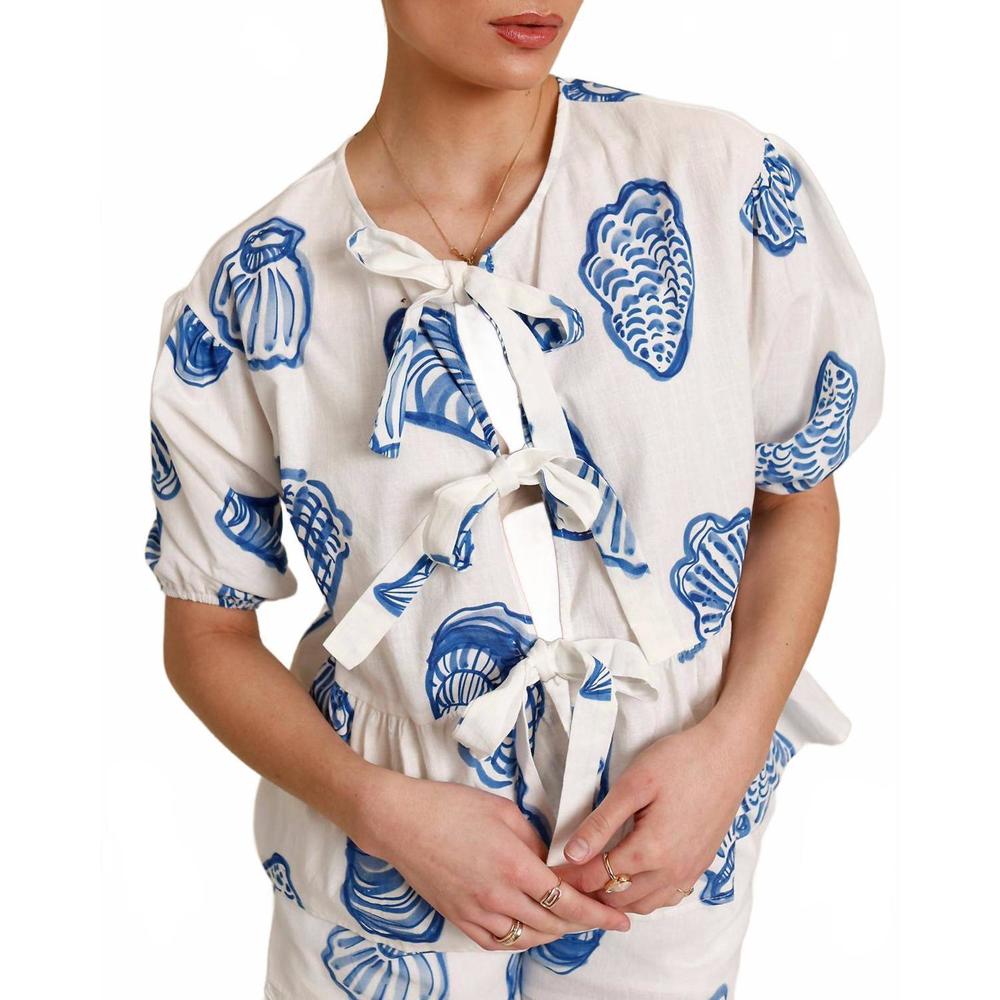 NEW BAILEY ROSE st. pete shell tie front top in blue - Picture 4 of 6